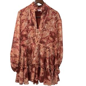 Buddy Love Marbled Rust Ruffle Mini Dress | Boho Fall Long Sleeve size M